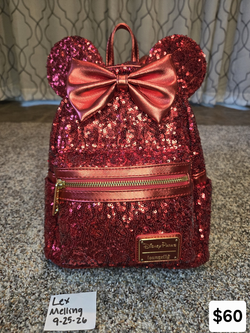 Loungefly Sequin Minnie Mouse Bow Mini Backpack - Red